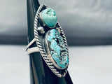 Quality Vintasge Native American Navajo Chunky Turquoise Sterling Silver Ring Old-Nativo Arts