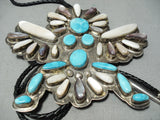 6 Inch Long Vintage Native American Navajo Turquoise Shell Sterling Silver Bolo Tie-Nativo Arts