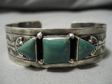 Quality Vintage Native American Navajo Royston Turquoise Sterling Silver 3-stone Bracelet Old-Nativo Arts
