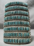 Biggest Best Vintage Native American Zuni Needlepoint Turquoise Sterling Silver Bracelet-Nativo Arts