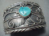 One Of The Most Detailed Vintage Native American Navajo Leaf Sterling Silver Turquoise Bracelet-Nativo Arts