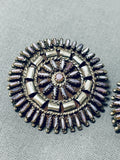 Awesome Vintage Native American Zuni Purple Petit Point Cluster Sterling Silver Earrings-Nativo Arts