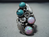 Amazing Navajo Turquoise & Opal Sterling Silver Ring Native American-Nativo Arts