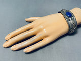 Quality Vintage Native American Navajo Lapis Sterling Silver Leaf Bracelet-Nativo Arts