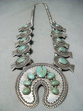 Signed Vintage Native American Navajo Royston Turquoise Sterling Silver Squash Blossom Necklace-Nativo Arts