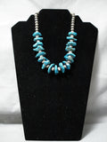 Exceptional Vintage Native American Navajo Old Kingman Turquoise Sterling Silver Necklace-Nativo Arts