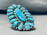 Huge Signed Vintage Native American Navajo Turquoise Sterling Silver Ring-Nativo Arts