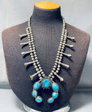 Rare Morenci Turquoise Vintage Native American Navajo Sterling Silver Squash Blossom Necklace-Nativo Arts