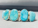 Dramatic Vintage Native American Navajo Pilot Mountain Turquoise Sterling Silver Bracelet-Nativo Arts