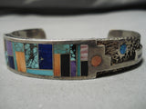 Quality!! Vintage Native American Navajo Turquoise Inlay Sterling Silver Heavy Bracelet Old-Nativo Arts