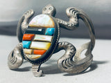 Important Vintage Native American Navajo Turquoise Inlay Sterling Silver Turtle Bracelet-Nativo Arts