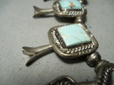 Rare Squared Turquoise Vintase Native American Navajo Sterling Silver Squash Blossom Necklace-Nativo Arts