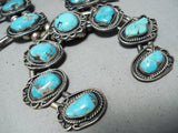 Women's Vintage Native American Navajo Blue Turquoise Sterling Silver Squash Blossom Necklace-Nativo Arts