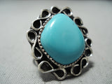 Amazing Vintage Native American Navajo Sky Blue Turquoise Sterling Silver Ring Old-Nativo Arts