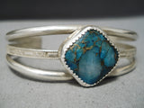 Amazing Vintage Native American Navajo Pilot Mountain Turquoise Sterling Silver Bracelet Old-Nativo Arts