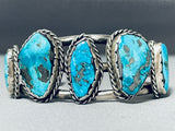 Rare Turquoise Vintage Native American Navajo Morenci Turquoise Sterling Silver Bracelet-Nativo Arts