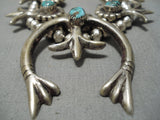 Astounding Vintage Native American Navajo Turquoise Sterling Silver Squash Blossom Necklace Old-Nativo Arts