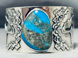 Superb San Felipe Old Kingman Turquoise Sterling Silver Bear Bracelet-Nativo Arts