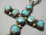 Rare Vintage Native American Navajo Turquoise Sterling Silver Cross Necklace- Early!-Nativo Arts