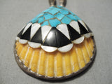 Native American Amazing Vintage Santo Domingo Sterling Silver Turquoise Shell Necklace Old-Nativo Arts