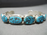 Native American Impressive Vintage Apache Morenci Turquoise Sterling Silver Bracelet Old-Nativo Arts