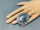Fabulous Native American Navajo Blue Gem Turquoise Sterling Silver Concho Ring-Nativo Arts
