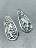 Impressive Vintage Native American Navajo Sterling Silver Kokopelli Earrings-Nativo Arts