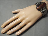 Early 1900's Vintage Native American Navajo Petrified Wood Sterling Silver Bracelet Old-Nativo Arts