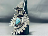 Nelson Morton Unique Native American Navajo Turquoise Sterling Silver Kachina Ring-Nativo Arts