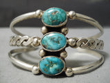 Opulent Vintage Native American Navajo Carico Lake Turquoise Sterling Silver Coil Bracelet Old-Nativo Arts