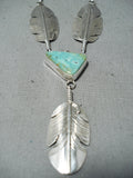 Spectacular Native American Navajo Royston Turquoise Sterling Silver Feathers Necklace-Nativo Arts