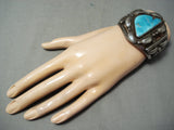 Museum Vintage Native American Navajo Old Morenci Turquoise Sterling Silver Bracelet Old-Nativo Arts