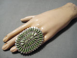 Incredible Vintage Navajo Gaspeite Needlepoint Cluster Sterling Silver Ring-Nativo Arts