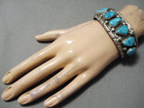 Amazing Vintage Native American Zuni Kingman Turquoise Sterling Silver Bracelet Old-Nativo Arts