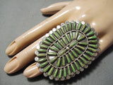 Incredible Vintage Navajo Gaspeite Needlepoint Cluster Sterling Silver Ring-Nativo Arts
