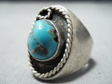 Heavy Vintage Native American Navajo Kingman Turquoise Sterling Silver Ring Old-Nativo Arts