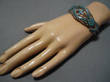 Important Earlier Vintage Native American Zuni Dishta Turquoise Sterling Silver Bracelet Old-Nativo Arts