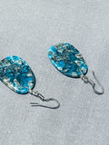 Native American Beautiful Santo Domingo Turquoise Slab Sterling Silver Earrings-Nativo Arts