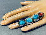 4 Story Tall Vintage Native American Navajo Turquoise Sterling Silver Leaf Ring-Nativo Arts