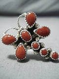 Spectacular Navajo Coral Sterling Silver Dragonfly Ring Native American-Nativo Arts
