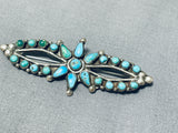 Early 1900's Vintage Native American Zuni Blue Green Turquoise Sterling Silver Pin-Nativo Arts