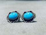 Superb Vintage Native American Navajo Sleeping Beauty Turquoise Sterling Silver Earrings-Nativo Arts