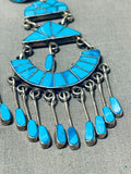 One Of The Most Intricate Ever Vintage Native American Zuni Turquoise Sterling Silver Earrings-Nativo Arts