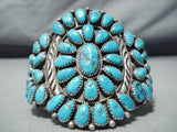 Magnificent Vintage Native American Navajo Kingman Turquoise Sterling Silver Bracelet Old-Nativo Arts