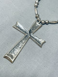 Rare Longer Authentic Vintage Native American Navajo Sterling Silver Cross Necklace-Nativo Arts