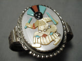 One Of The Best Vintage Native American Zuni Kachina Turquoise Sterling Silver Bracelet Old-Nativo Arts
