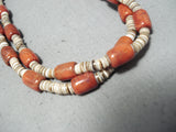 Native American Rare Huge Tubed Coral Santo Domingo Shell Sterling Silver Necklace-Nativo Arts