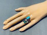 Dramatic Vintage Native American Navajo Blue Gem Turquoise & Multi Stone Sterling Silver Ring-Nativo Arts