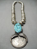 Native American Heavy 292 Gram Navajo Spider Turquoise Sterling Silver Coin Necklace-Nativo Arts