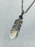 Sweet Vintage Native American Navajo Jet Stone Sterling Silver Necklace-Nativo Arts